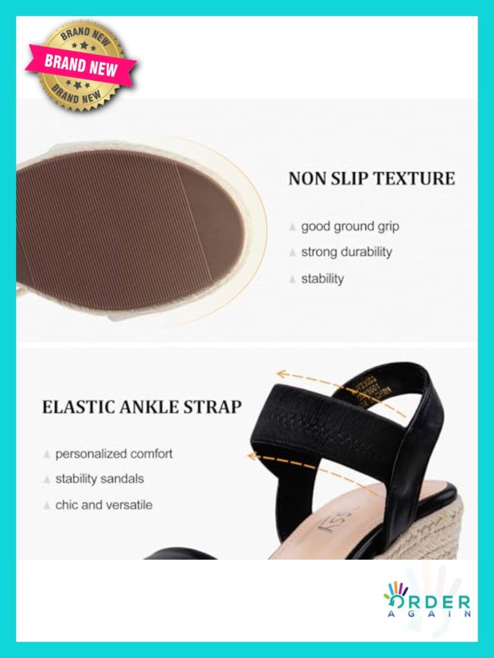 Espadrille Wedge Sandals Platform 3.5 Inch Heel Arch Support Non Slip Ankle - Picture 3 of 6